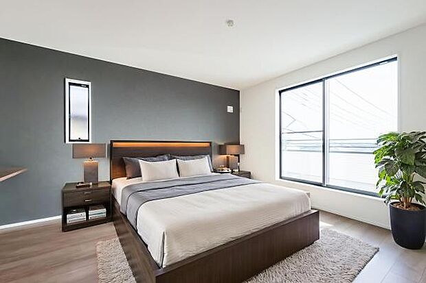 「Bed Room」落ち着いた色合い、シンプルなデザイン。寝室として大事なお部屋です。（本画像はCGにて家具を配置しております。実際にはおかれておりません。）
