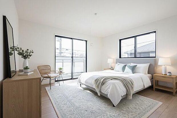 「Bed Room」落ち着いた色合い、シンプルなデザイン。寝室として大事なお部屋です。（本画像はCGにて家具を配置しております。実際に家具はおかれておりません。）