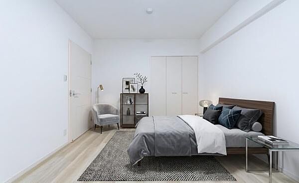 「Bed Room」落ち着いた色合い、シンプルなデザイン。寝室として大事なお部屋です。（本画像はCGにて家具を配置しております。実際に家具はおかれておりません。）