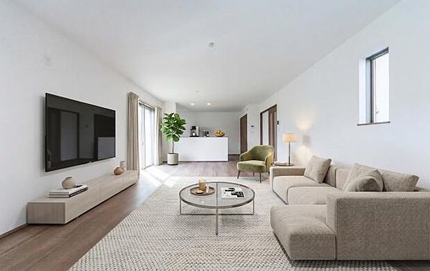 「家族が集うリビング空間」当画像は実際のLDKの写真にCGにて家具をレイアウトしたイメージ画像です。家具等は実際には有りません。家具の購入代金は有料となります。