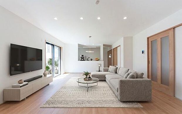 「上質な空間を」開放感と日当たりの良さに恵まれたリビング空間。(本画像はCGにて家具を配置しております。実際に家具はおかれておりません。)