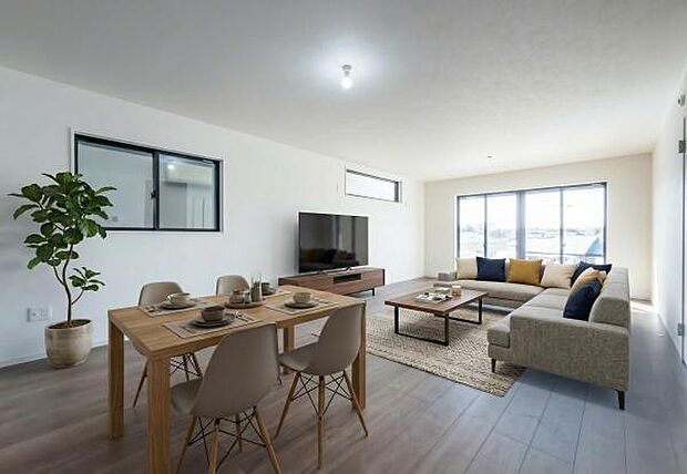 「上質な空間を」開放感と日当たりの良さに恵まれたリビング空間。(本画像はCGにて家具を配置しております。実際に家具はおかれておりません。)