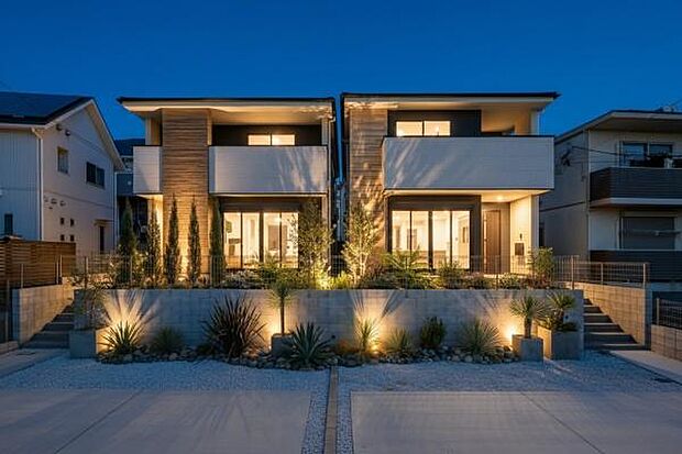 「マイホームの喜びを感じる」スタイリッシュなデザインに心満たされる憧れの家。（画像の一部AIによる画像処理をしているイメージ画像です。植栽など実際とは異なります）