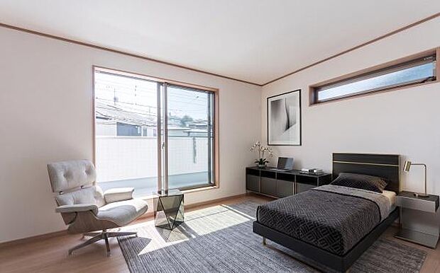 「Bed Room」落ち着いた色合い、シンプルなデザイン。寝室として大事なお部屋です。(本画像はCGにて家具を配置しております。実際に家具はおかれておりません。)