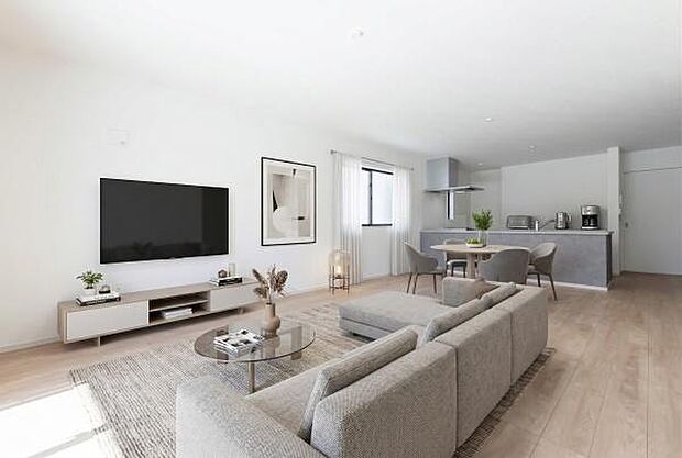 「上質な空間を」開放感と日当たりの良さに恵まれたリビング空間。(本画像はCGにて家具を配置しております。実際に家具はおかれておりません。)