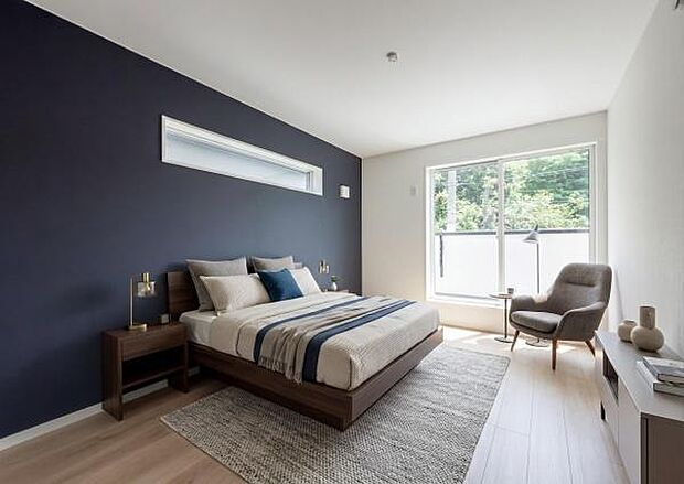 「Bed Room」落ち着いた色合い、シンプルなデザイン。寝室として大事なお部屋です。(本画像はCGにて家具を配置しております。実際に家具はおかれておりません。)