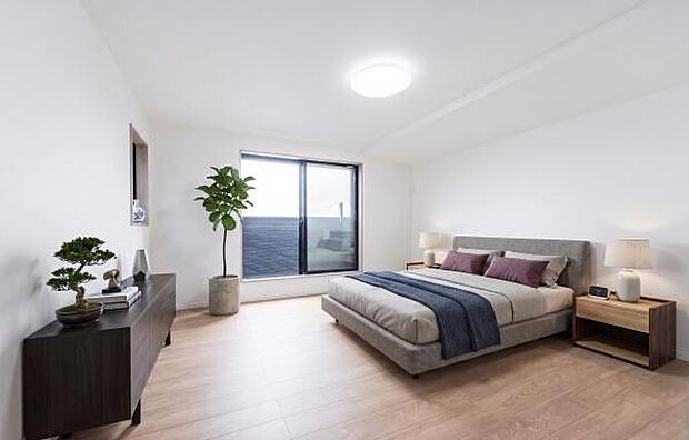 「Bed Room」落ち着いた色合い、シンプルなデザイン。寝室として大事なお部屋です。(本画像はCGにて家具を配置しております。実際に家具はおかれておりません。)