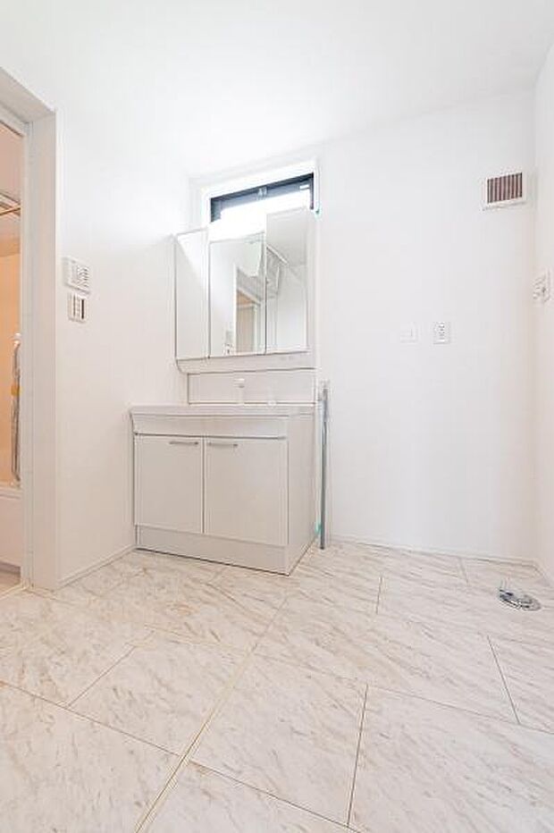 落ち着いた色合いが上質な空間を演出する、ホテルのような洗面室。毎日の身支度の時間が、特別なひとときに変わります。豊富な収納で、いつでも美しい空間をキープできます。