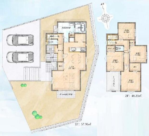 《間取り》■リビング中心の新生活。光を取り入れる開放的な設計で居心地の良い時間を演出します。玄関土間収納、WIC他収納豊富なプラン。