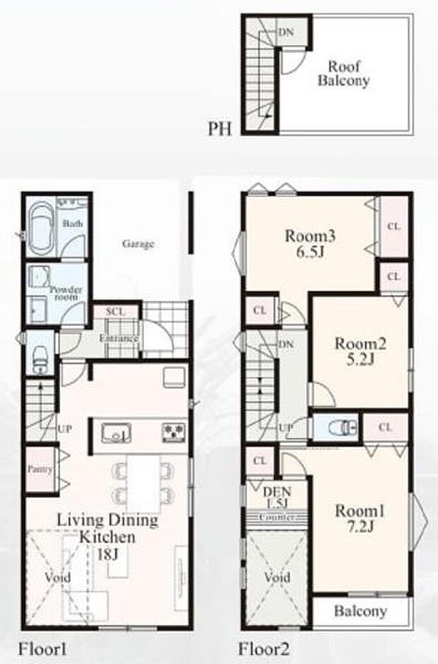 《間取り》■リビング中心の新生活。光を取り入れる開放的な設計で居心地の良い時間を演出します。