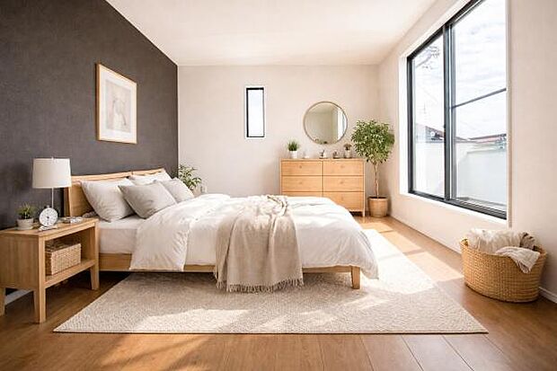 《寝室》 ■本画像は家具や小物の配置をCGで作成しており、実際に現地に家具や小物は置かれておりません。また、価格に家具や小物は含まれておりません。