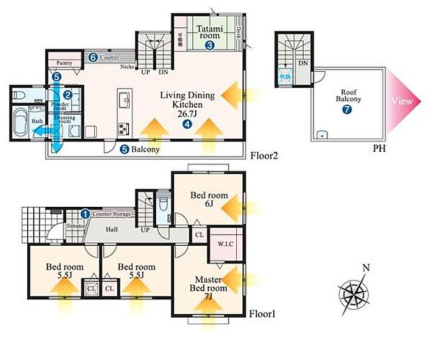 《間取り》■リビング中心の新生活。光を取り入れる明るく開放的な設計で居心地の良い時間を演出します。