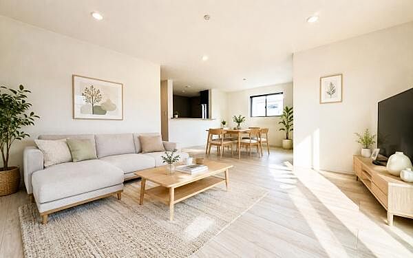 ゆとりを感じさせる上質で明るい空間が、住まう人や訪れる人を心地よく迎え入れてくれます。（本画像家具はCGで作成しており、実際に現地に家具はおかれておりません。また価格に家具は含まれておりません。）