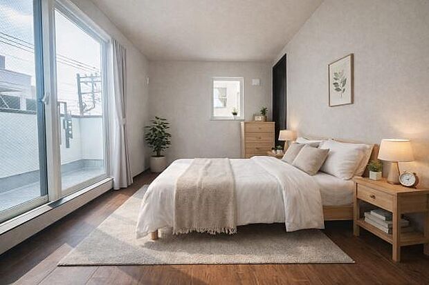 《寝室》 ■本画像は家具や小物の配置をCGで作成しており、実際に現地に家具や小物は置かれておりません。また、価格に家具や小物は含まれておりません。