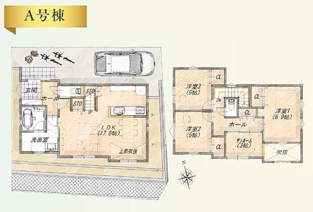 《間取り》■リビング中心の新生活。光を取り入れる明るく開放的な設計で居心地の良い時間を演出します。