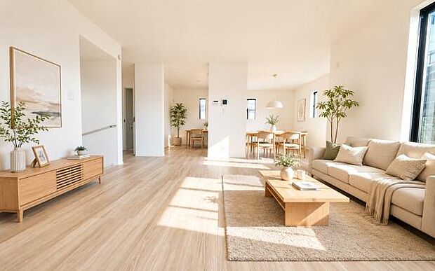 ゆとりを感じさせる上質で明るい空間が、住まう人や訪れる人を心地よく迎え入れてくれます。(本画像家具はCGで作成しており、実際に現地に家具はおかれておりません。また価格に家具は含まれておりません。)