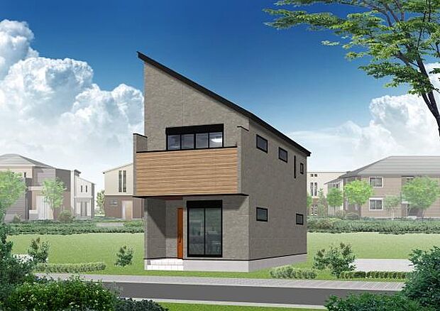 《完成予想図》　■機能性とデザイン性を兼ねそろえた理想の住まい。美しい外観やくつろぎの室内空間にふさわしい素材・形・色彩、上質感に満ちております。（イメージパースは実際と異なる場合があります）