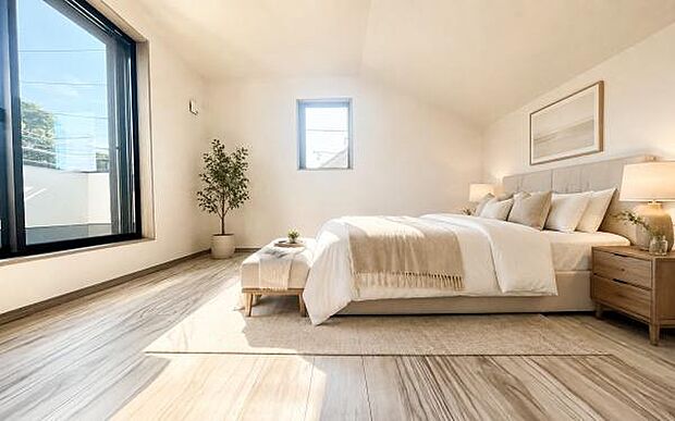 《寝室》 ■個の時間をたっぷり楽しめる快適空間です。居住中のため居室にベッド等に荷物がありますが、画像はCG加工により消去しており現況とは異なります。