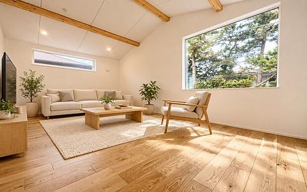 上質な時間を育む暮らしのメインステージ。寛ぎとご家族とのコミュニケーションを育む場所。(本画像家具はCGで作成しており、実際に現地に家具はおかれておりません。また価格に家具は含まれておりません。)