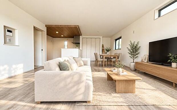 上質な時間を育む暮らしのメインステージ。寛ぎとご家族とのコミュニケーションを育む場所。(本画像家具はCGで作成しており、実際に現地に家具はおかれておりません。また価格に家具は含まれておりません。)