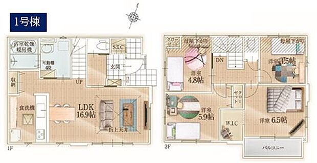 《間取り》 リビング中心の新生活。光を取り入れる明るく開放的な設計で居心地の良い時間を演出します。