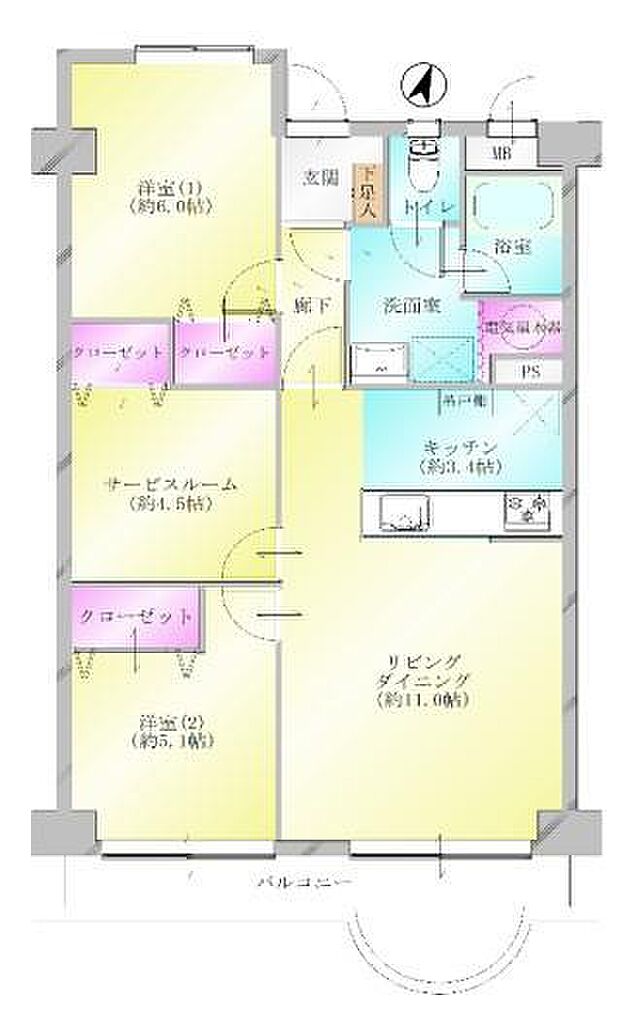 シーアイマンション東戸塚B棟ペット飼育可能(2SLDK) 5階の間取り