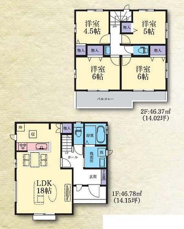 建物プラン例　建物価格　1468万円（税込）　建物面積　93.15平米