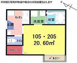 ソフィアテラス武里 1階1Kの間取り