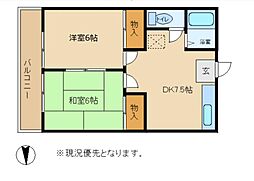 越谷ハイツ 2DKの間取図画像