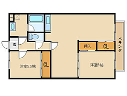 カームマンション 2LDKの間取図画像