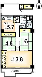 メガロコープ西陣1号棟 10階3DKの間取り