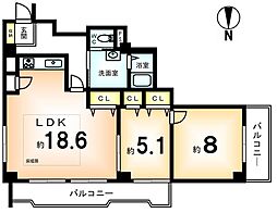 日商岩井朱雀マンション 2LDKの間取り