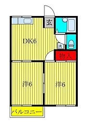 ファミーユ都賀 2階2DKの間取り