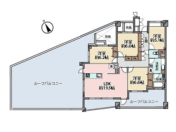 ゆったり寛げる約19.5帖の広々ＬＤＫ