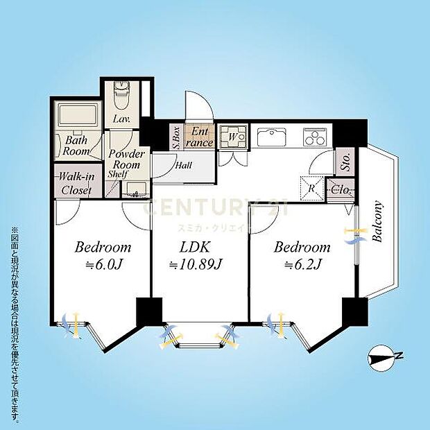 間取図／8階部分全室東向2LDK、第二京浜とは反対側の角部屋です。内装リフォーム済ですので新築同様にお住まいいただけます。