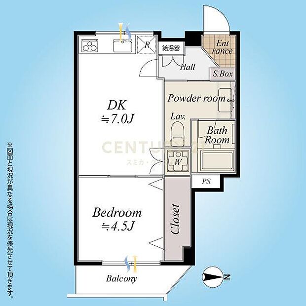 間取り図／7階最上階1DK＋東向バルコニー、バルコニーは山手通りの反対側です。トイレ交換などリフォーム済、ペットと一緒に暮らせます！