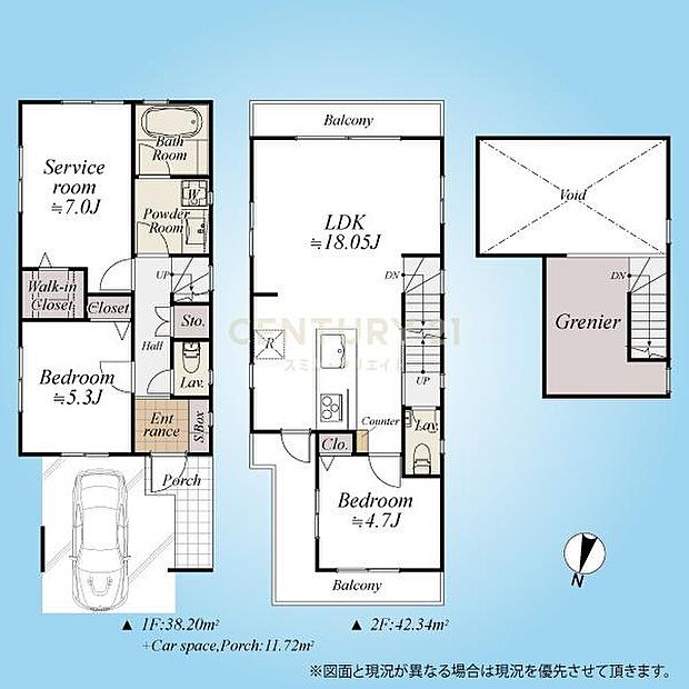 間取図/D号棟、木造階建て二階建て3LDKタイプ+小屋裏収納+ビルトインガレージ