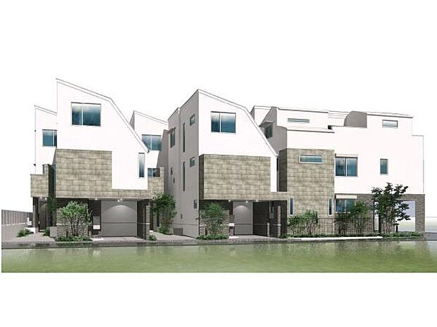 建物完成予想パース/街並みと調和するシンプルモダンな外観デザイン、区立碑小学校へ徒歩約2分でお子様の通学にも安心です。現地ご見学や建物プレゼンテーション受付中です。お気軽にお問い合わせください!