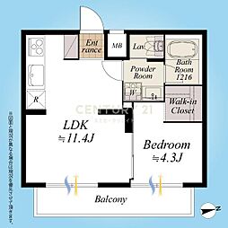 パークハイツ用賀 1LDKの間取図画像
