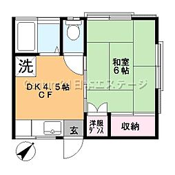 ヴィラージュ旗の台 2階1DKの間取り