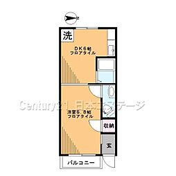 テラス旗の台 2階1DKの間取り