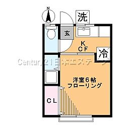 第一清美荘 1Kの間取図画像