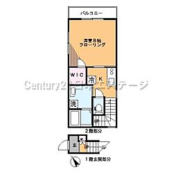 ルパール旗の台 1Kの間取図画像