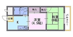 エクセレント西山 3階2Kの間取り