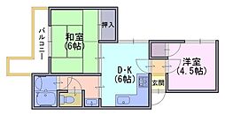 カサブランカ 2階2DKの間取り