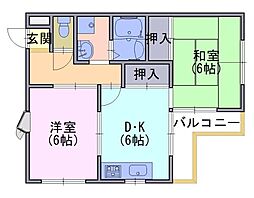 メゾン野添 4階2DKの間取り