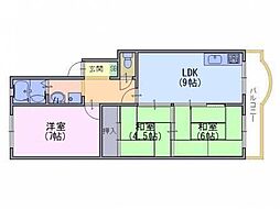 長岡コーポ 2階3DKの間取り