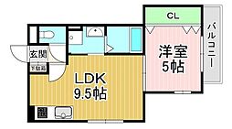 Parks長岡京 3階1LDKの間取り