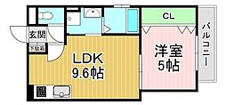 Parks長岡京 2階1LDKの間取り