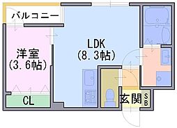 Nステージ長岡天神 3階1LDKの間取り